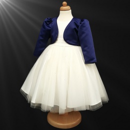Girls Ivory Diamante Organza Dress with Navy Bolero Jacket